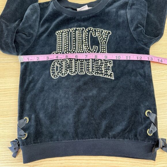 Juicy Couture Sweatshirt Girls Size 6 Black Velour Sweater Ribbon Embellished - Picture 7 of 9